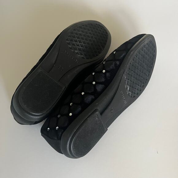 AEROSOLES 'Betunia' 8.5 WIDE Quilted Black Velvet Jeweled Loafer Smoking Flat - Picture 7 of 8